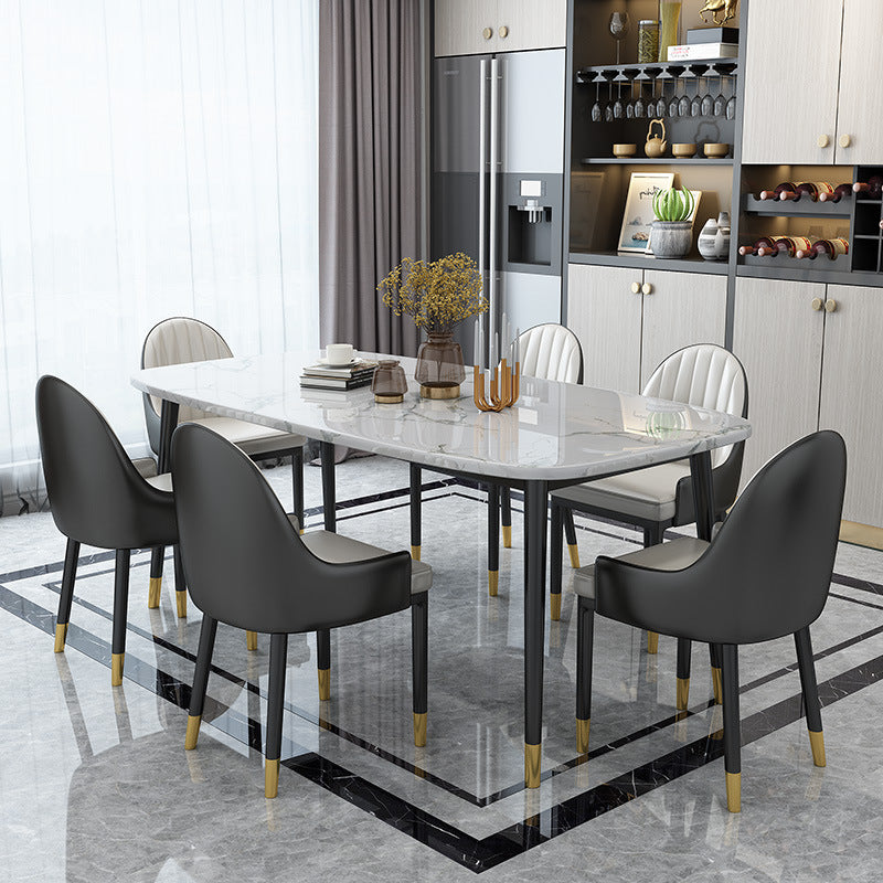 Glam Matte Finish Marble Table Home Rectangle Dining Table with 4 Legs White 55.1"L x 31.5"W x 29.5"H Clearhalo 'Dining Tables & Seating' 'Dining Tables' 'dining_table' 'Furniture' 'furniture_dining_table' 'Kitchen & Dining Furniture' 'kitchen' 'kitchen_dining_table' 4962219