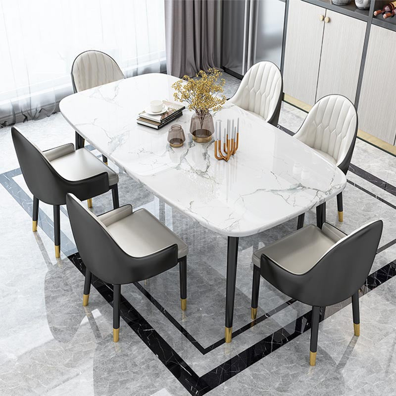Glam Matte Finish Marble Table Home Rectangle Dining Table with 4 Legs White 63"L x 35.4"W x 29.5"H Clearhalo 'Dining Tables & Seating' 'Dining Tables' 'dining_table' 'Furniture' 'furniture_dining_table' 'Kitchen & Dining Furniture' 'kitchen' 'kitchen_dining_table' 4962220