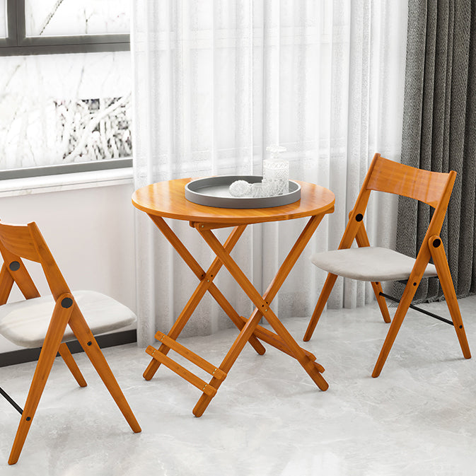 Modern Bamboo Pedestal Dining Table Natural Folding Table for Kitchen Round 23.6"L x 23.6"W x 29.5"H Without Chairs Clearhalo 'Dining Tables & Seating' 'Dining Tables' 'dining_table' 'furn' 'furn_dining_table' 'Furniture' 'furniture_dining_table' 'Kitchen & Dining Furniture' 'kitchen' 'kitchen_dining_table' 4962245