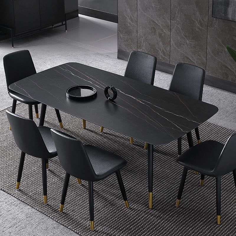 Contemporary Stone Dining Table Black Rectangle Dining Table with 4 Wood Legs Black Without Chairs Clearhalo 'Dining Tables & Seating' 'Dining Tables' 'dining_table' 'furn' 'furn_dining_table' 'Furniture' 'furniture_dining_table' 'Kitchen & Dining Furniture' 'kitchen' 'kitchen_dining_table' 4962264