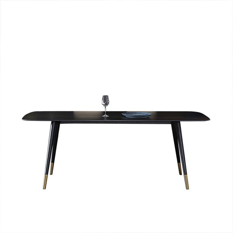 Contemporary Stone Dining Table Black Rectangle Dining Table with 4 Wood Legs Clearhalo 'Dining Tables & Seating' 'Dining Tables' 'dining_table' 'furn' 'furn_dining_table' 'Furniture' 'furniture_dining_table' 'Kitchen & Dining Furniture' 'kitchen' 'kitchen_dining_table' 4962268