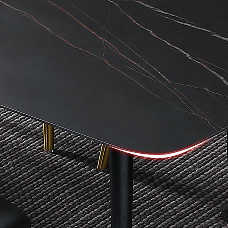 Contemporary Stone Dining Table Black Rectangle Dining Table with 4 Wood Legs Clearhalo 'Dining Tables & Seating' 'Dining Tables' 'dining_table' 'furn' 'furn_dining_table' 'Furniture' 'furniture_dining_table' 'Kitchen & Dining Furniture' 'kitchen' 'kitchen_dining_table' 4962270