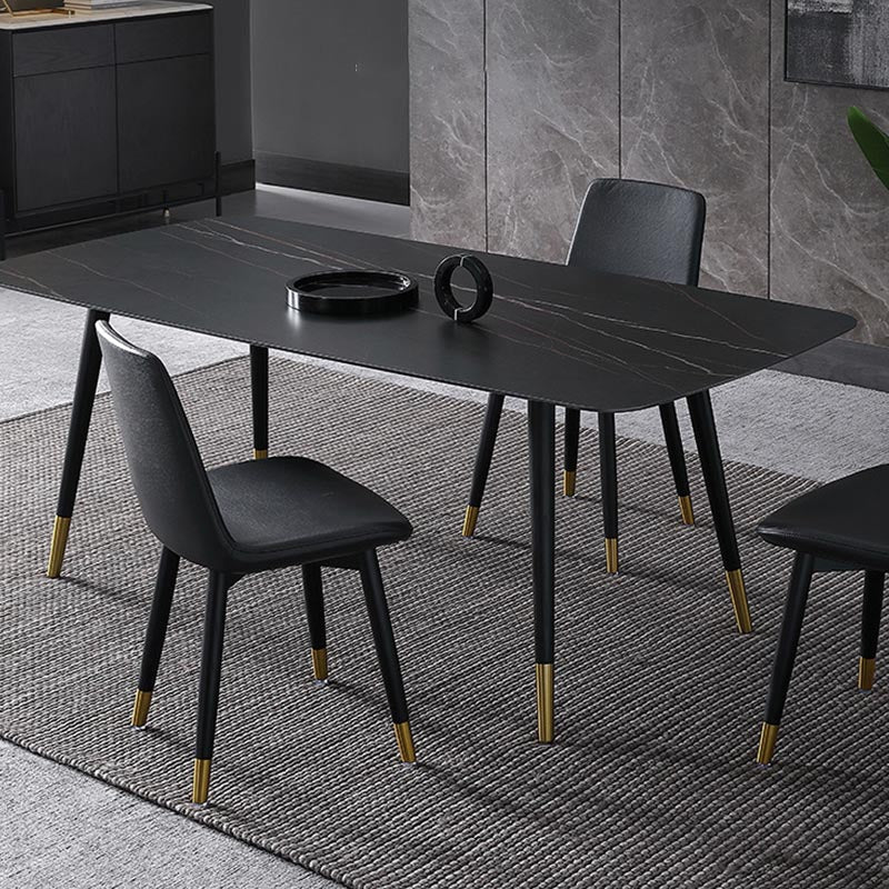 Contemporary Stone Dining Table Black Rectangle Dining Table with 4 Wood Legs Clearhalo 'Dining Tables & Seating' 'Dining Tables' 'dining_table' 'furn' 'furn_dining_table' 'Furniture' 'furniture_dining_table' 'Kitchen & Dining Furniture' 'kitchen' 'kitchen_dining_table' 4962273