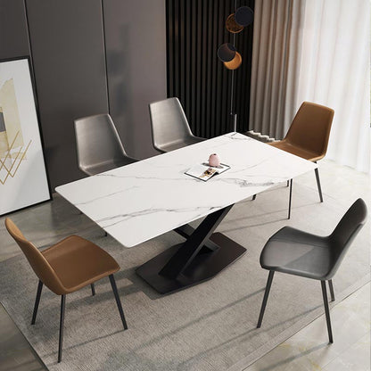Contemporary Stone Dining Table Rectangle Dining Table with Pedestal Base in Black White Without Chairs Clearhalo 'Dining Tables & Seating' 'Dining Tables' 'dining_table' 'furn' 'furn_dining_table' 'Furniture' 'furniture_dining_table' 'Kitchen & Dining Furniture' 'kitchen' 'kitchen_dining_table' 4962278