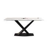 Contemporary Stone Dining Table Rectangle Dining Table with Pedestal Base in Black Clearhalo 'Dining Tables & Seating' 'Dining Tables' 'dining_table' 'furn' 'furn_dining_table' 'Furniture' 'furniture_dining_table' 'Kitchen & Dining Furniture' 'kitchen' 'kitchen_dining_table' 4962282
