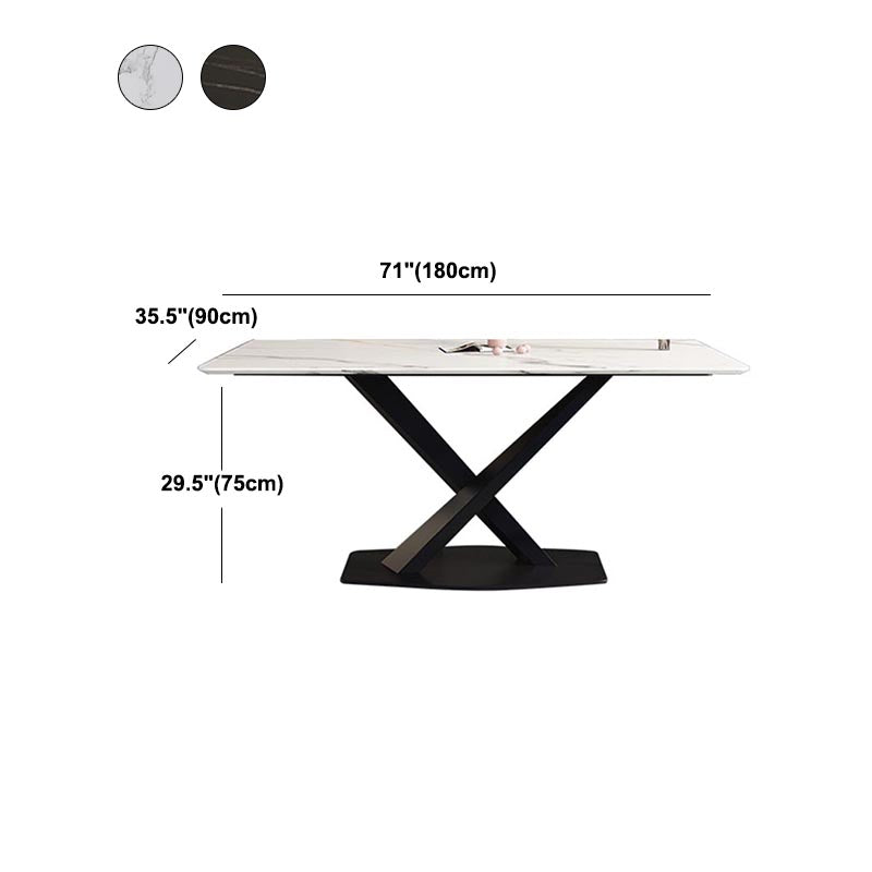 Contemporary Stone Dining Table Rectangle Dining Table with Pedestal Base in Black Clearhalo 'Dining Tables & Seating' 'Dining Tables' 'dining_table' 'furn' 'furn_dining_table' 'Furniture' 'furniture_dining_table' 'Kitchen & Dining Furniture' 'kitchen' 'kitchen_dining_table' 4962290