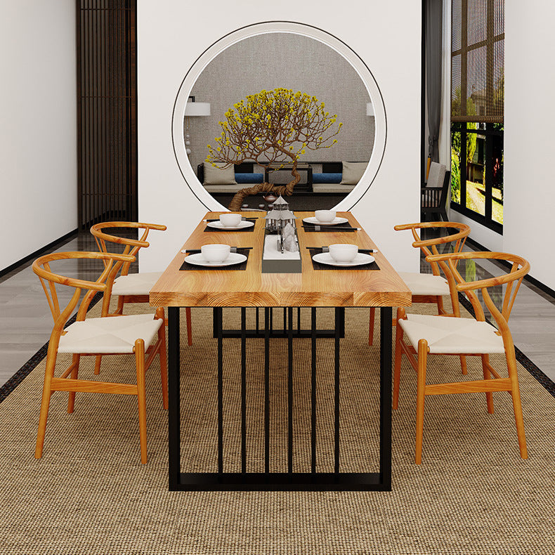 Contemporary Wood Dining Table Rectangle Dining Table with Pedestal Base in Black Natural 63"L x 27.6"W x 29.5"H Without Chairs Clearhalo 'Dining Tables & Seating' 'Dining Tables' 'dining_table' 'furn' 'furn_dining_table' 'Furniture' 'furniture_dining_table' 'Kitchen & Dining Furniture' 'kitchen' 'kitchen_dining_table' 4962293