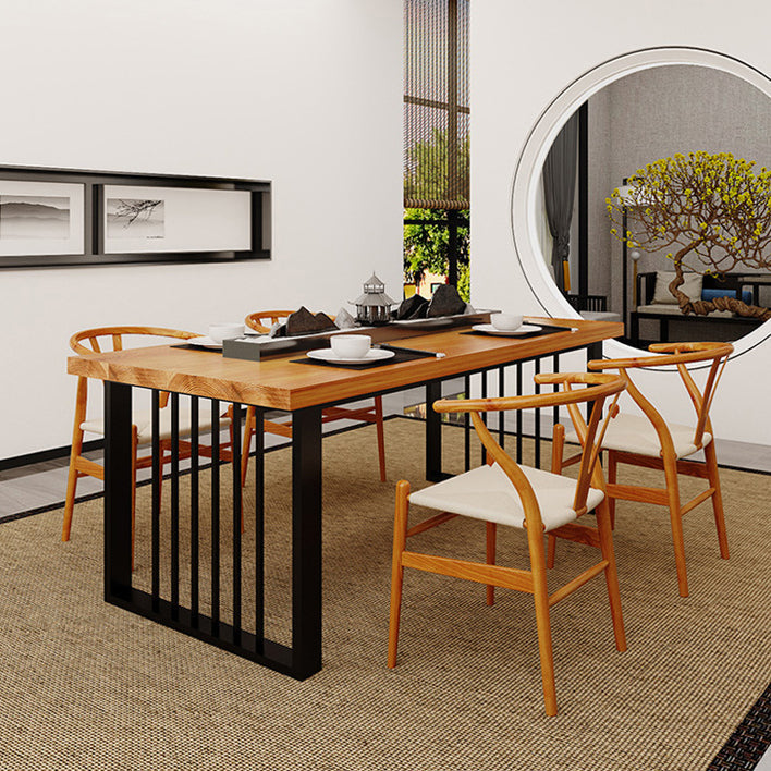 Contemporary Wood Dining Table Rectangle Dining Table with Pedestal Base in Black Clearhalo 'Dining Tables & Seating' 'Dining Tables' 'dining_table' 'furn' 'furn_dining_table' 'Furniture' 'furniture_dining_table' 'Kitchen & Dining Furniture' 'kitchen' 'kitchen_dining_table' 4962295