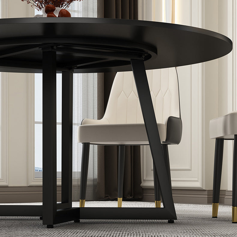 Modern Stone Double Pedestal Dining Table Matte Finish Round Table for Kitchen Clearhalo 'Dining Tables & Seating' 'Dining Tables' 'dining_table' 'furn' 'furn_dining_table' 'Furniture' 'furniture_dining_table' 'Kitchen & Dining Furniture' 'kitchen' 'kitchen_dining_table' 4962307