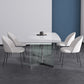 Modern Stone Double Pedestal Dining Table Rectangle White Top Table for Home Glass 63"L x 35.4"W x 29.5"H Without Chairs Clearhalo 'Dining Tables & Seating' 'Dining Tables' 'dining_table' 'furn' 'furn_dining_table' 'Furniture' 'furniture_dining_table' 'Kitchen & Dining Furniture' 'kitchen' 'kitchen_dining_table' 4962314