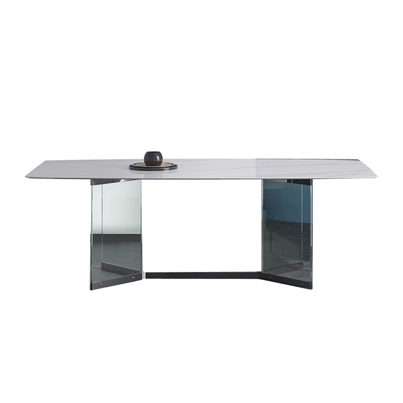 Modern Stone Double Pedestal Dining Table Rectangle White Top Table for Home Without Chairs Clearhalo 'Dining Tables & Seating' 'Dining Tables' 'dining_table' 'furn' 'furn_dining_table' 'Furniture' 'furniture_dining_table' 'Kitchen & Dining Furniture' 'kitchen' 'kitchen_dining_table' 4962316