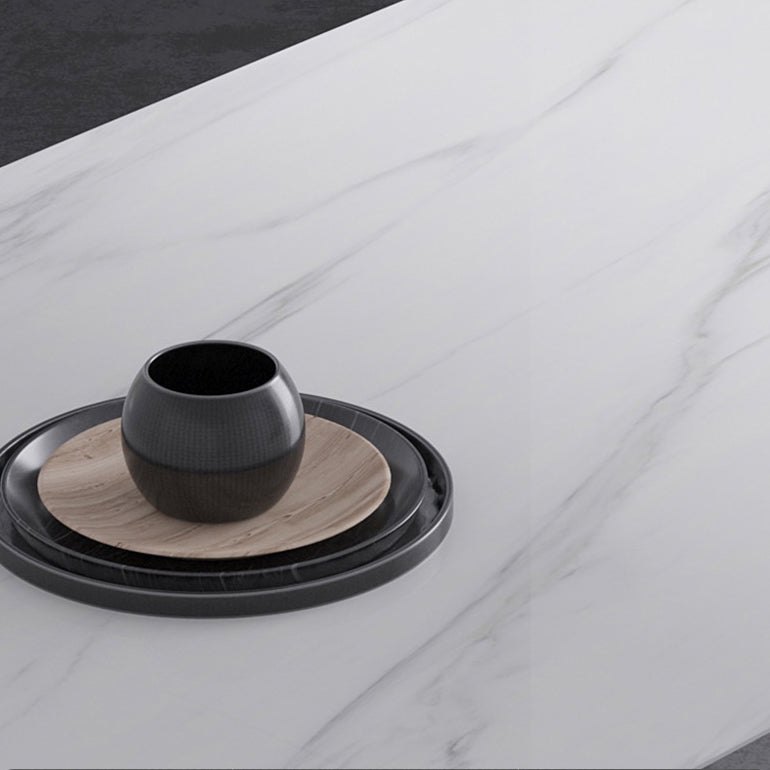 Modern Stone Double Pedestal Dining Table Rectangle White Top Table for Home Clearhalo 'Dining Tables & Seating' 'Dining Tables' 'dining_table' 'furn' 'furn_dining_table' 'Furniture' 'furniture_dining_table' 'Kitchen & Dining Furniture' 'kitchen' 'kitchen_dining_table' 4962317