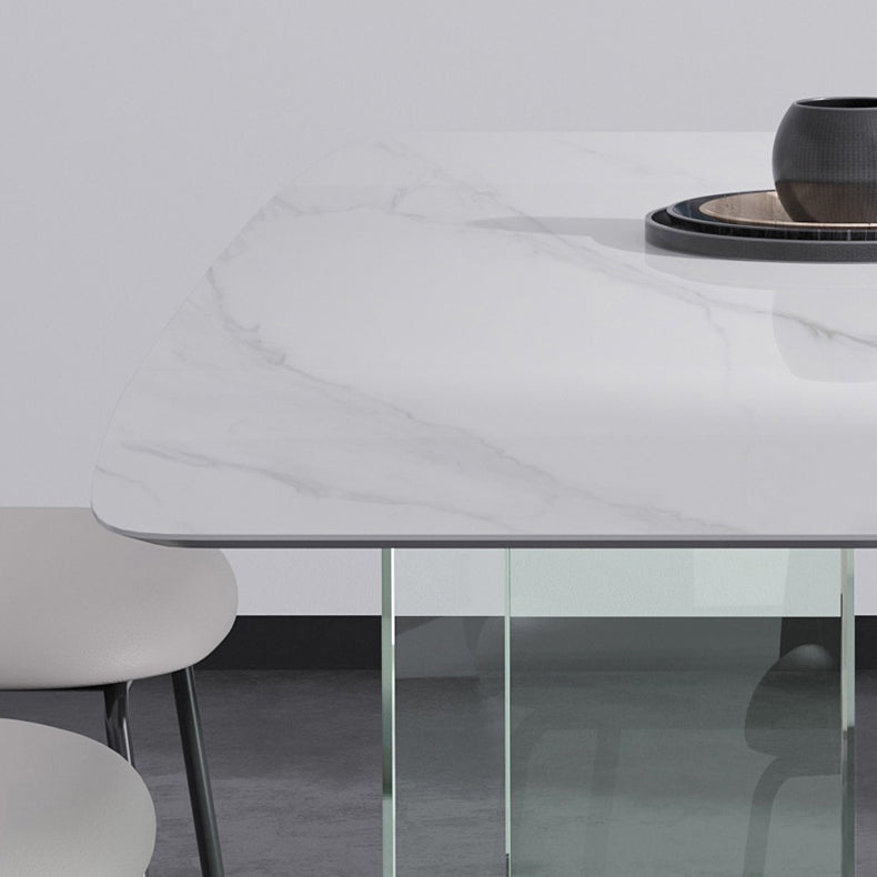 Modern Stone Double Pedestal Dining Table Rectangle White Top Table for Home Clearhalo 'Dining Tables & Seating' 'Dining Tables' 'dining_table' 'furn' 'furn_dining_table' 'Furniture' 'furniture_dining_table' 'Kitchen & Dining Furniture' 'kitchen' 'kitchen_dining_table' 4962318