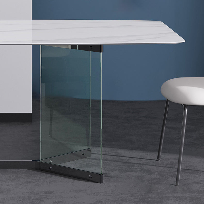 Modern Stone Double Pedestal Dining Table Rectangle White Top Table for Home Clearhalo 'Dining Tables & Seating' 'Dining Tables' 'dining_table' 'furn' 'furn_dining_table' 'Furniture' 'furniture_dining_table' 'Kitchen & Dining Furniture' 'kitchen' 'kitchen_dining_table' 4962320