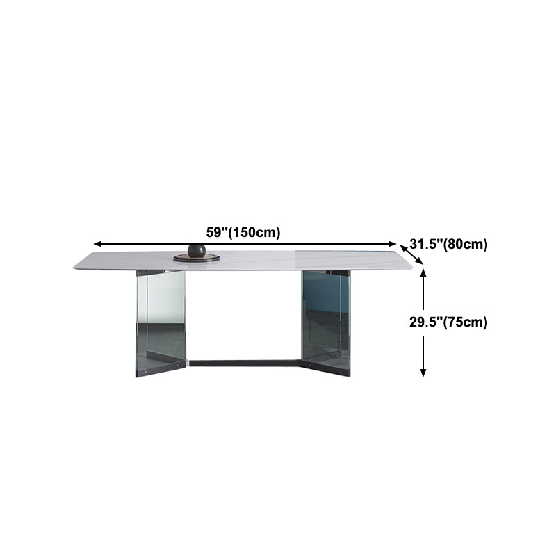 Modern Stone Double Pedestal Dining Table Rectangle White Top Table for Home Clearhalo 'Dining Tables & Seating' 'Dining Tables' 'dining_table' 'furn' 'furn_dining_table' 'Furniture' 'furniture_dining_table' 'Kitchen & Dining Furniture' 'kitchen' 'kitchen_dining_table' 4962323