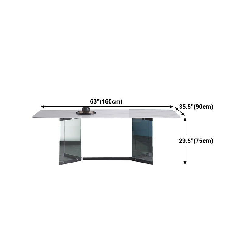 Modern Stone Double Pedestal Dining Table Rectangle White Top Table for Home Clearhalo 'Dining Tables & Seating' 'Dining Tables' 'dining_table' 'furn' 'furn_dining_table' 'Furniture' 'furniture_dining_table' 'Kitchen & Dining Furniture' 'kitchen' 'kitchen_dining_table' 4962324