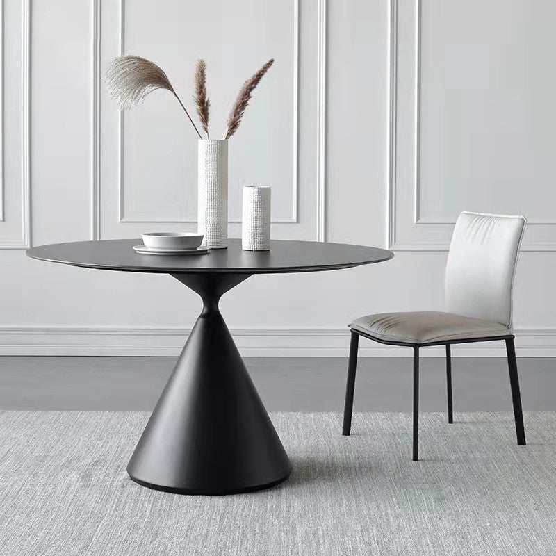 Modern Stone Pedestal Dining Table Matte Finish Round Table for Kitchen Black 47.2"L x 47.2"W x 29.5"H Without Chairs Clearhalo 'Dining Tables & Seating' 'Dining Tables' 'dining_table' 'furn' 'furn_dining_table' 'Furniture' 'furniture_dining_table' 'Kitchen & Dining Furniture' 'kitchen' 'kitchen_dining_table' 4962328