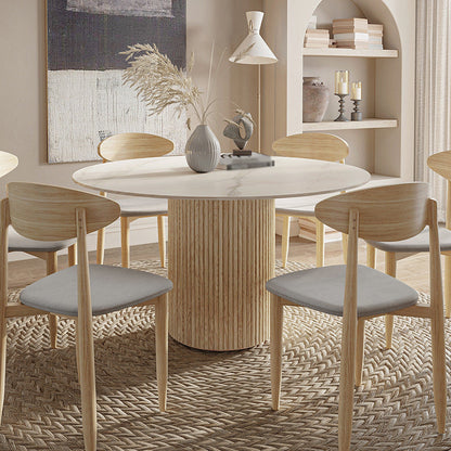 Contemporary Stone Dining Table Round Dining Table with Wood Pedestal Base Natural Without Chairs Clearhalo 'Dining Tables & Seating' 'Dining Tables' 'dining_table' 'furn' 'furn_dining_table' 'Furniture' 'furniture_dining_table' 'Kitchen & Dining Furniture' 'kitchen' 'kitchen_dining_table' 4962378