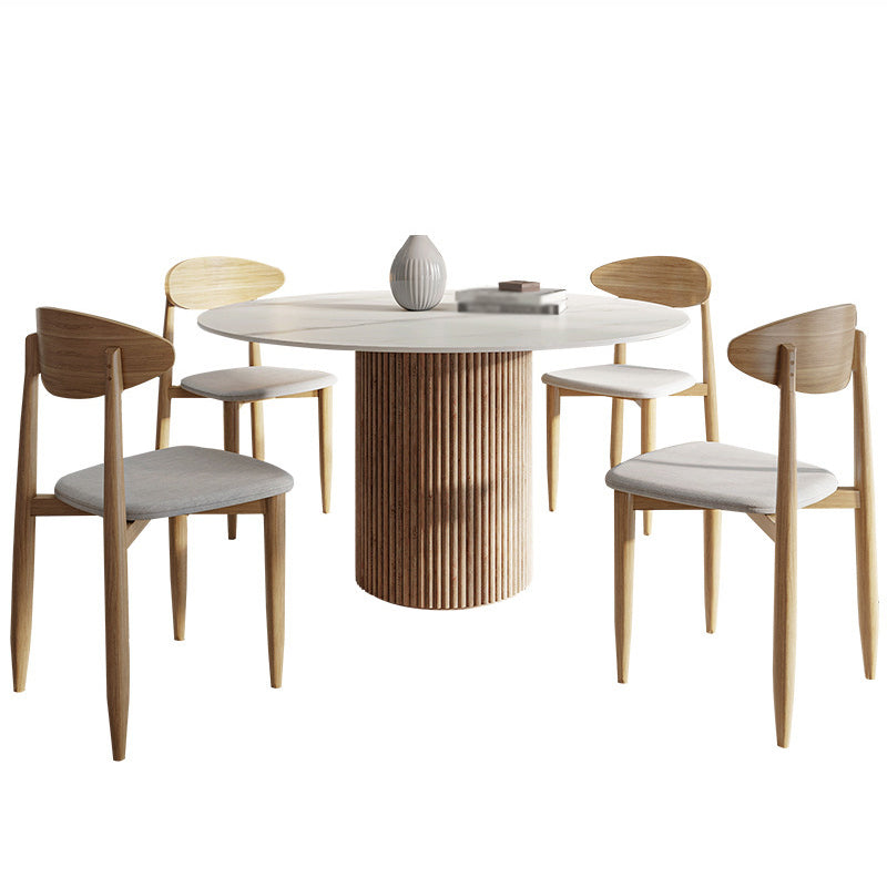 Contemporary Stone Dining Table Round Dining Table with Wood Pedestal Base Clearhalo 'Dining Tables & Seating' 'Dining Tables' 'dining_table' 'furn' 'furn_dining_table' 'Furniture' 'furniture_dining_table' 'Kitchen & Dining Furniture' 'kitchen' 'kitchen_dining_table' 4962379