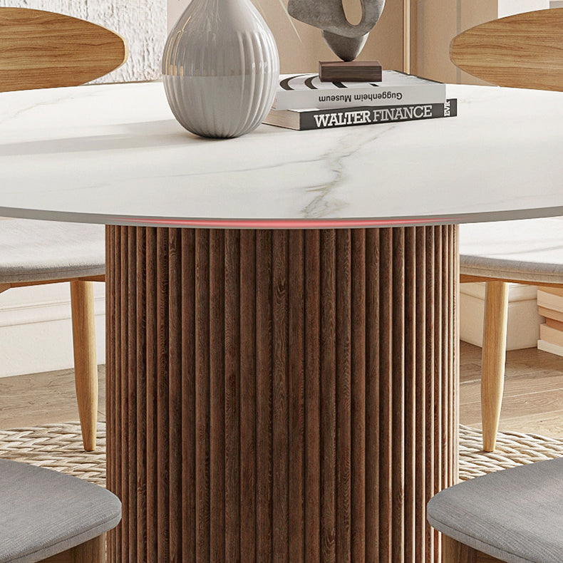 Contemporary Stone Dining Table Round Dining Table with Wood Pedestal Base Clearhalo 'Dining Tables & Seating' 'Dining Tables' 'dining_table' 'furn' 'furn_dining_table' 'Furniture' 'furniture_dining_table' 'Kitchen & Dining Furniture' 'kitchen' 'kitchen_dining_table' 4962381
