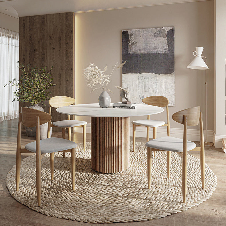 Contemporary Stone Dining Table Round Dining Table with Wood Pedestal Base Clearhalo 'Dining Tables & Seating' 'Dining Tables' 'dining_table' 'furn' 'furn_dining_table' 'Furniture' 'furniture_dining_table' 'Kitchen & Dining Furniture' 'kitchen' 'kitchen_dining_table' 4962382