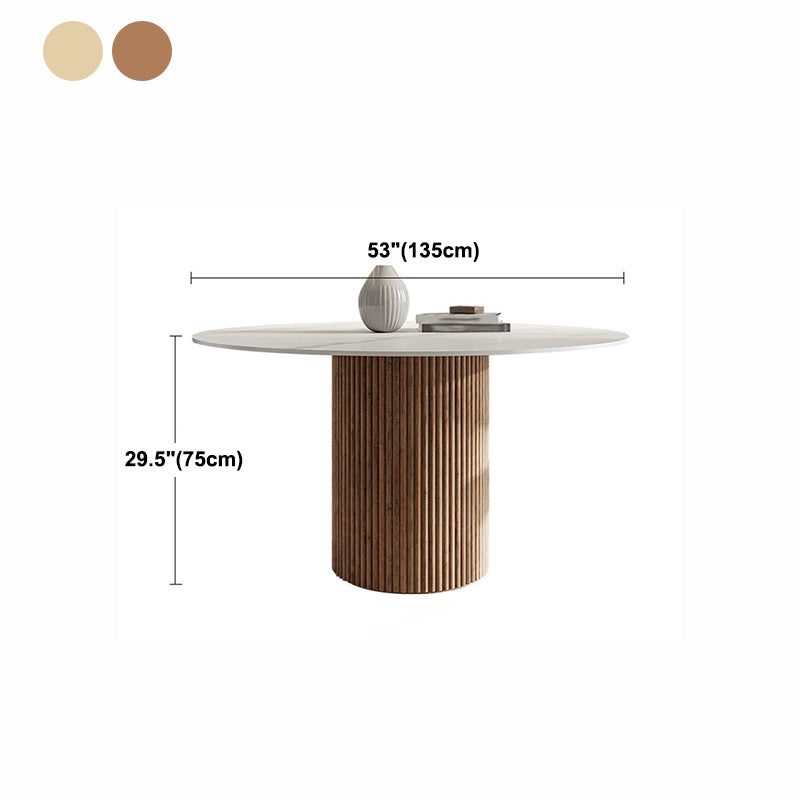 Contemporary Stone Dining Table Round Dining Table with Wood Pedestal Base Clearhalo 'Dining Tables & Seating' 'Dining Tables' 'dining_table' 'furn' 'furn_dining_table' 'Furniture' 'furniture_dining_table' 'Kitchen & Dining Furniture' 'kitchen' 'kitchen_dining_table' 4962386
