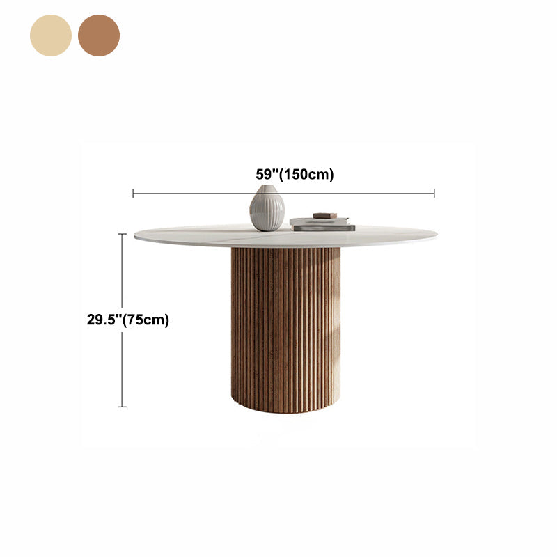 Contemporary Stone Dining Table Round Dining Table with Wood Pedestal Base Clearhalo 'Dining Tables & Seating' 'Dining Tables' 'dining_table' 'furn' 'furn_dining_table' 'Furniture' 'furniture_dining_table' 'Kitchen & Dining Furniture' 'kitchen' 'kitchen_dining_table' 4962387