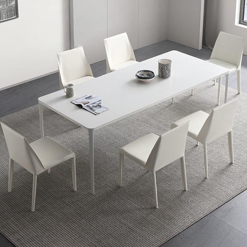 Modern White Stone Table 4 Legs Rectangle Dining Table for Kitchen Clearhalo 'Dining Tables & Seating' 'Dining Tables' 'dining_table' 'Furniture' 'furniture_dining_table' 'Kitchen & Dining Furniture' 'kitchen' 'kitchen_dining_table' 4962397