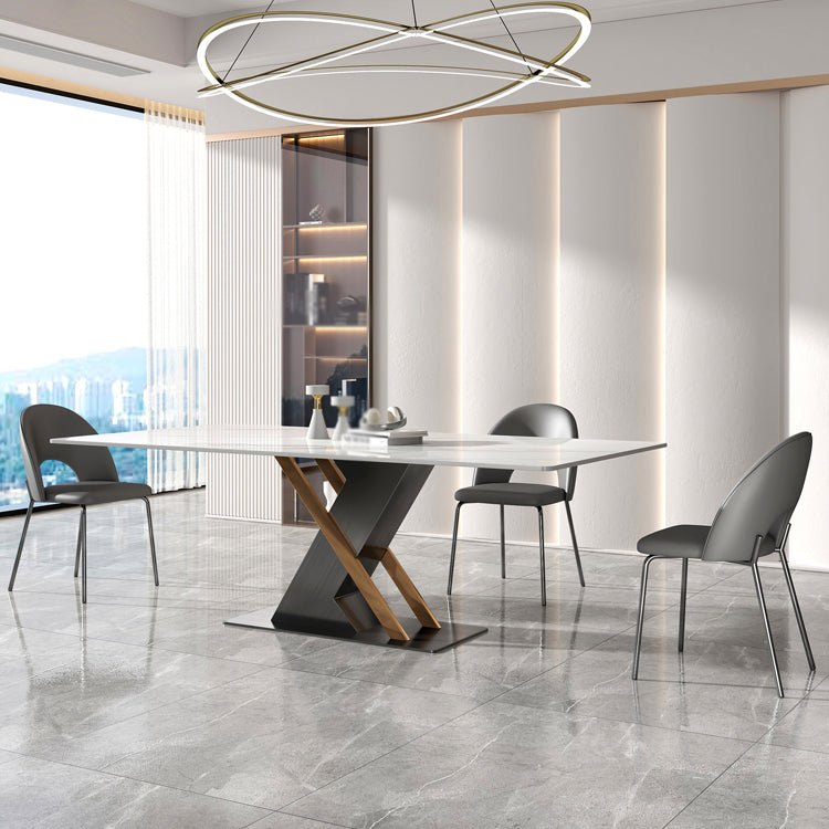 Modern Sintered Stone Dining Table White Dining Room Table with Pedestal Base 55.1"L x 31.5"W x 29.5"H Without Chairs Clearhalo 'Dining Tables & Seating' 'Dining Tables' 'dining_table' 'furn' 'furn_dining_table' 'Furniture' 'furniture_dining_table' 'Kitchen & Dining Furniture' 'kitchen' 'kitchen_dining_table' 4962430