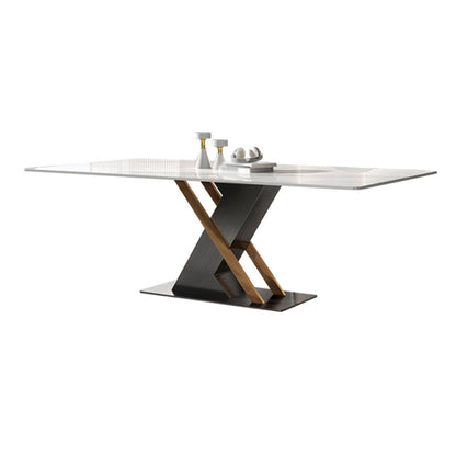 Modern Sintered Stone Dining Table White Dining Room Table with Pedestal Base Without Chairs Clearhalo 'Dining Tables & Seating' 'Dining Tables' 'dining_table' 'furn' 'furn_dining_table' 'Furniture' 'furniture_dining_table' 'Kitchen & Dining Furniture' 'kitchen' 'kitchen_dining_table' 4962434