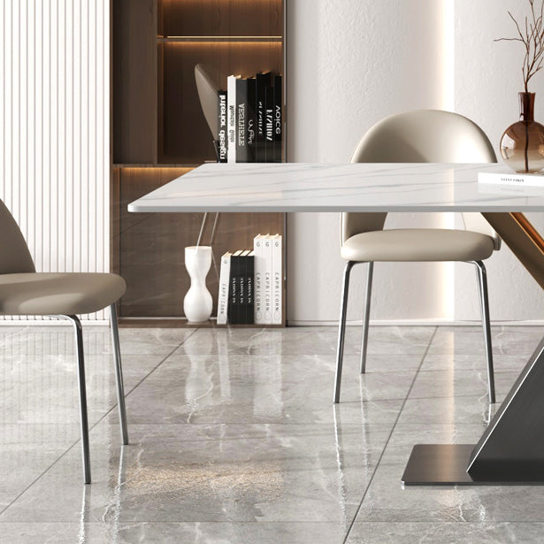 Modern Sintered Stone Dining Table White Dining Room Table with Pedestal Base Clearhalo 'Dining Tables & Seating' 'Dining Tables' 'dining_table' 'furn' 'furn_dining_table' 'Furniture' 'furniture_dining_table' 'Kitchen & Dining Furniture' 'kitchen' 'kitchen_dining_table' 4962436