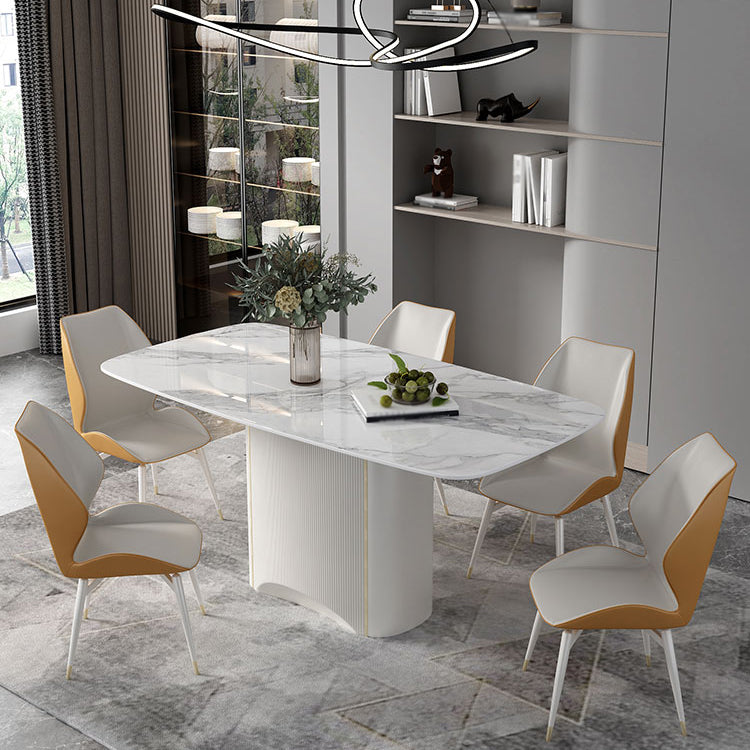 Sintered Stone White Tone Dining Table Luxury Pedestal Table for Dining Room Rectangle 55.1"L x 31.5"W x 29.5"H Without Chairs Clearhalo 'Dining Tables & Seating' 'Dining Tables' 'dining_table' 'furn' 'furn_dining_table' 'Furniture' 'furniture_dining_table' 'Kitchen & Dining Furniture' 'kitchen' 'kitchen_dining_table' 4962452