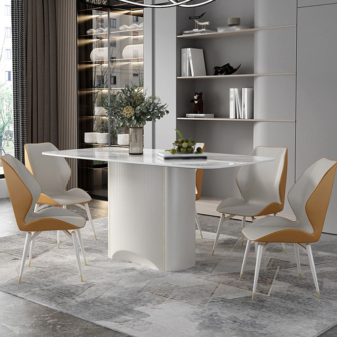 Sintered Stone White Tone Dining Table Luxury Pedestal Table for Dining Room Clearhalo 'Dining Tables & Seating' 'Dining Tables' 'dining_table' 'furn' 'furn_dining_table' 'Furniture' 'furniture_dining_table' 'Kitchen & Dining Furniture' 'kitchen' 'kitchen_dining_table' 4962454