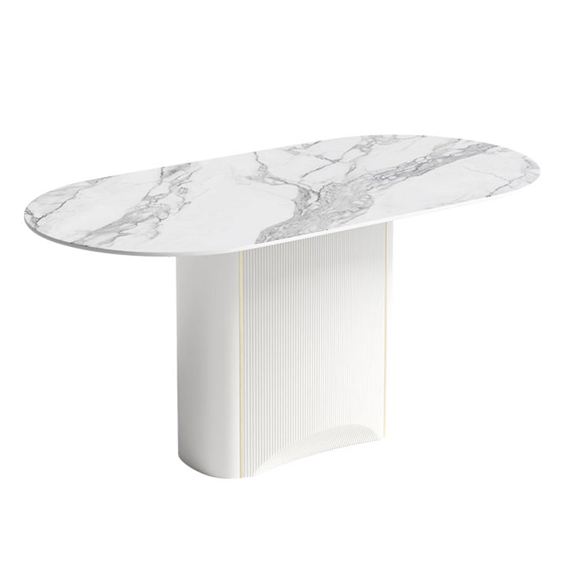 Sintered Stone White Tone Dining Table Luxury Pedestal Table for Dining Room Clearhalo 'Dining Tables & Seating' 'Dining Tables' 'dining_table' 'furn' 'furn_dining_table' 'Furniture' 'furniture_dining_table' 'Kitchen & Dining Furniture' 'kitchen' 'kitchen_dining_table' 4962455