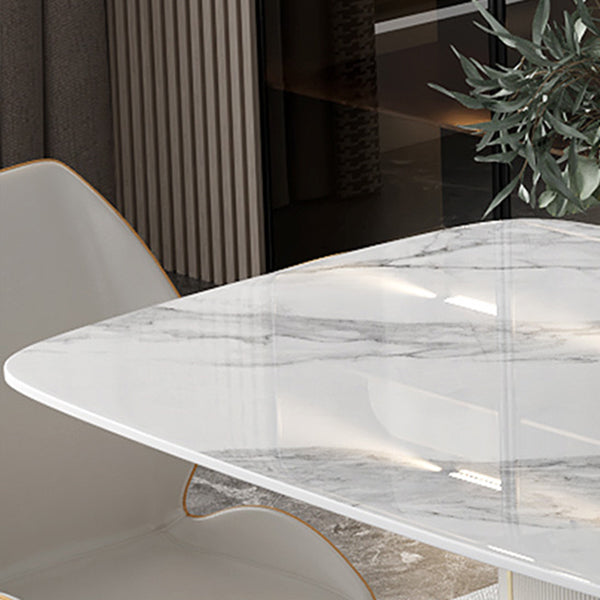 Sintered Stone White Tone Dining Table Luxury Pedestal Table for Dining Room Clearhalo 'Dining Tables & Seating' 'Dining Tables' 'dining_table' 'furn' 'furn_dining_table' 'Furniture' 'furniture_dining_table' 'Kitchen & Dining Furniture' 'kitchen' 'kitchen_dining_table' 4962456