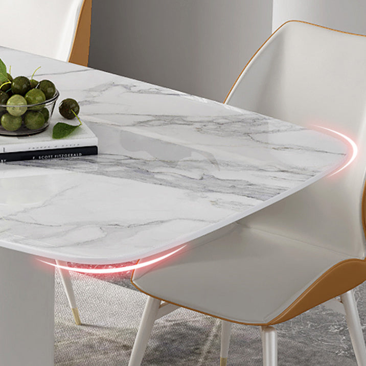 Sintered Stone White Tone Dining Table Luxury Pedestal Table for Dining Room Clearhalo 'Dining Tables & Seating' 'Dining Tables' 'dining_table' 'furn' 'furn_dining_table' 'Furniture' 'furniture_dining_table' 'Kitchen & Dining Furniture' 'kitchen' 'kitchen_dining_table' 4962457
