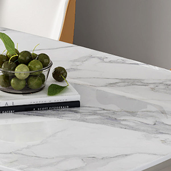 Sintered Stone White Tone Dining Table Luxury Pedestal Table for Dining Room Clearhalo 'Dining Tables & Seating' 'Dining Tables' 'dining_table' 'furn' 'furn_dining_table' 'Furniture' 'furniture_dining_table' 'Kitchen & Dining Furniture' 'kitchen' 'kitchen_dining_table' 4962458