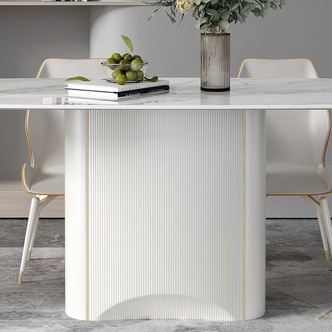 Sintered Stone White Tone Dining Table Luxury Pedestal Table for Dining Room Clearhalo 'Dining Tables & Seating' 'Dining Tables' 'dining_table' 'furn' 'furn_dining_table' 'Furniture' 'furniture_dining_table' 'Kitchen & Dining Furniture' 'kitchen' 'kitchen_dining_table' 4962459