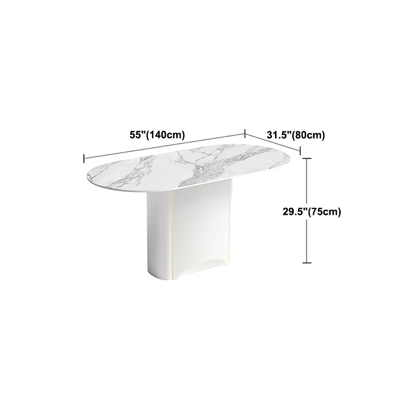 Sintered Stone White Tone Dining Table Luxury Pedestal Table for Dining Room Clearhalo 'Dining Tables & Seating' 'Dining Tables' 'dining_table' 'furn' 'furn_dining_table' 'Furniture' 'furniture_dining_table' 'Kitchen & Dining Furniture' 'kitchen' 'kitchen_dining_table' 4962460