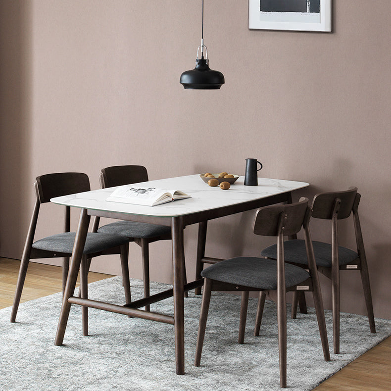 Modern Rectangular Dining Table White Top Dining Table with Wood Trestle Base 70.9"L x 35.4"W x 29.5"H Clearhalo 'Dining Tables & Seating' 'Dining Tables' 'dining_table' 'Furniture' 'furniture_dining_table' 'Kitchen & Dining Furniture' 'kitchen' 'kitchen_dining_table' 4962465