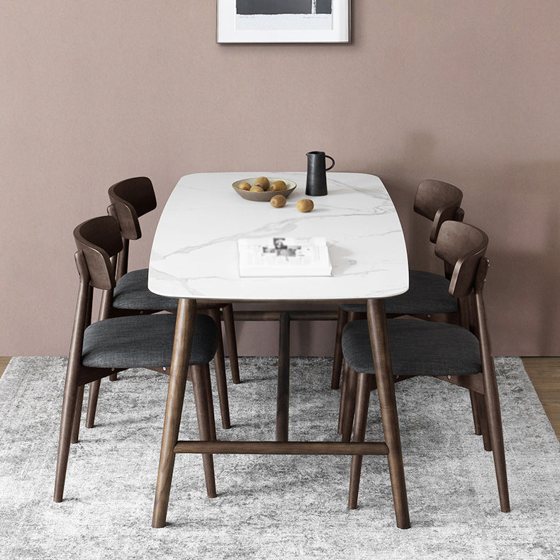 Modern Rectangular Dining Table White Top Dining Table with Wood Trestle Base 63"L x 31.5"W x 29.5"H Clearhalo 'Dining Tables & Seating' 'Dining Tables' 'dining_table' 'Furniture' 'furniture_dining_table' 'Kitchen & Dining Furniture' 'kitchen' 'kitchen_dining_table' 4962466