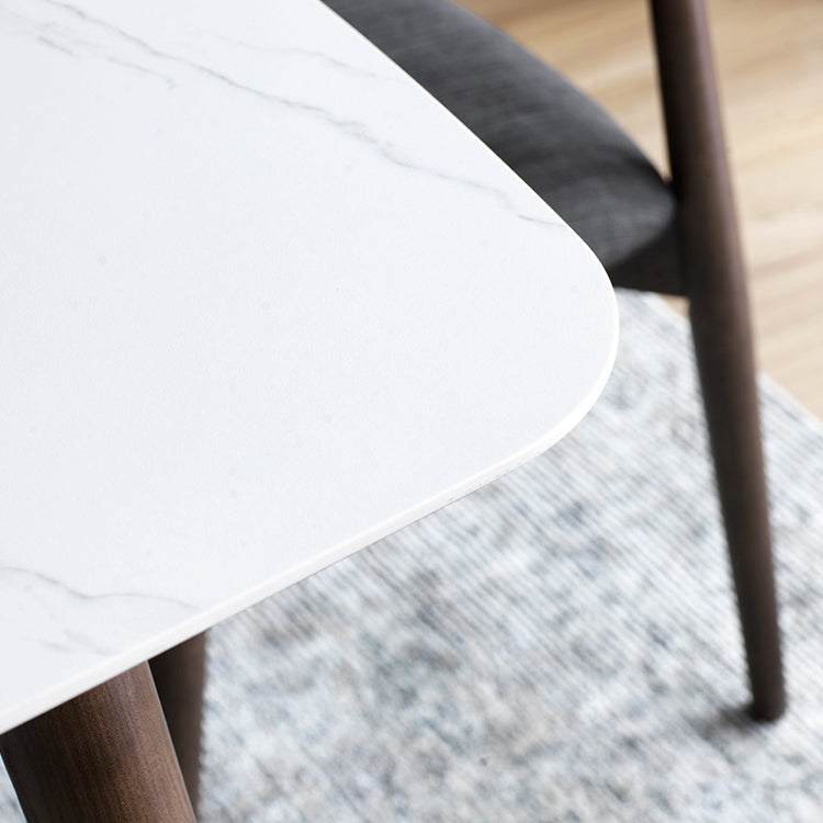 Modern Rectangular Dining Table White Top Dining Table with Wood Trestle Base Clearhalo 'Dining Tables & Seating' 'Dining Tables' 'dining_table' 'Furniture' 'furniture_dining_table' 'Kitchen & Dining Furniture' 'kitchen' 'kitchen_dining_table' 4962469