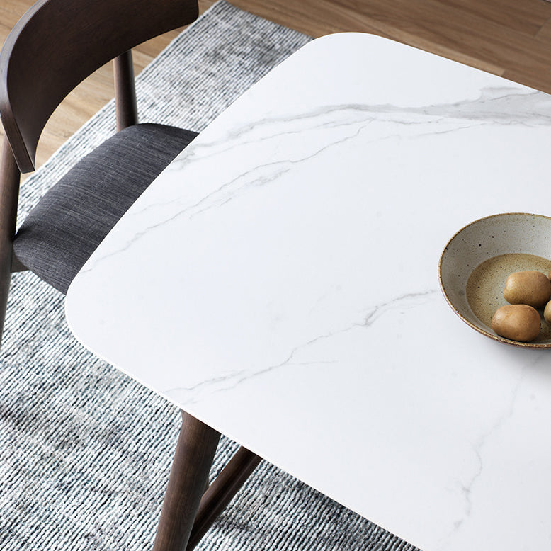 Modern Rectangular Dining Table White Top Dining Table with Wood Trestle Base Clearhalo 'Dining Tables & Seating' 'Dining Tables' 'dining_table' 'Furniture' 'furniture_dining_table' 'Kitchen & Dining Furniture' 'kitchen' 'kitchen_dining_table' 4962470