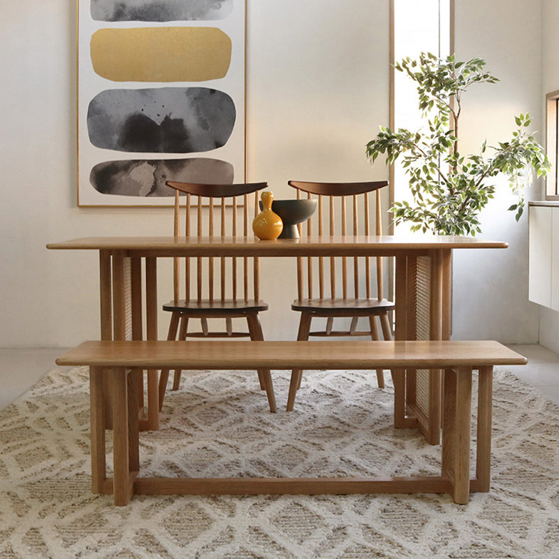 Modern Oak Table for Restaurant Rectangle Dining Table with Double Pedestal 55.1"L x 31.5"W x 29.5"H Without Chairs Clearhalo 'Dining Tables & Seating' 'Dining Tables' 'dining_table' 'furn' 'furn_dining_table' 'Furniture' 'furniture_dining_table' 'Kitchen & Dining Furniture' 'kitchen' 'kitchen_dining_table' 4962477