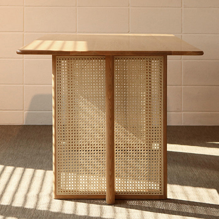 Modern Oak Table for Restaurant Rectangle Dining Table with Double Pedestal 63"L x 31.5"W x 29.5"H Without Chairs Clearhalo 'Dining Tables & Seating' 'Dining Tables' 'dining_table' 'furn' 'furn_dining_table' 'Furniture' 'furniture_dining_table' 'Kitchen & Dining Furniture' 'kitchen' 'kitchen_dining_table' 4962480