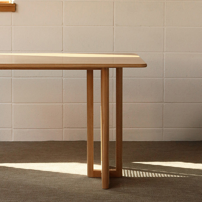 Modern Oak Table for Restaurant Rectangle Dining Table with Double Pedestal Clearhalo 'Dining Tables & Seating' 'Dining Tables' 'dining_table' 'furn' 'furn_dining_table' 'Furniture' 'furniture_dining_table' 'Kitchen & Dining Furniture' 'kitchen' 'kitchen_dining_table' 4962482