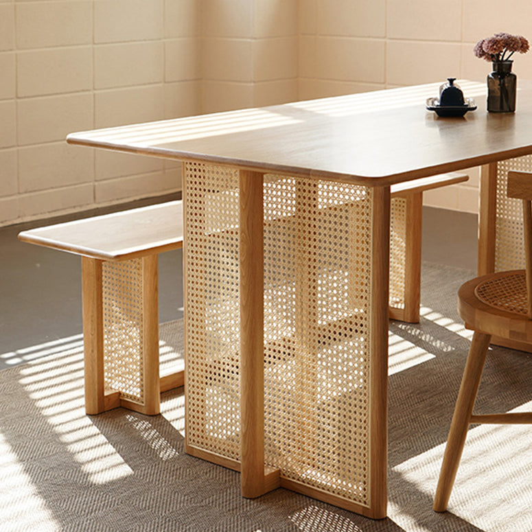 Modern Oak Table for Restaurant Rectangle Dining Table with Double Pedestal Clearhalo 'Dining Tables & Seating' 'Dining Tables' 'dining_table' 'furn' 'furn_dining_table' 'Furniture' 'furniture_dining_table' 'Kitchen & Dining Furniture' 'kitchen' 'kitchen_dining_table' 4962484