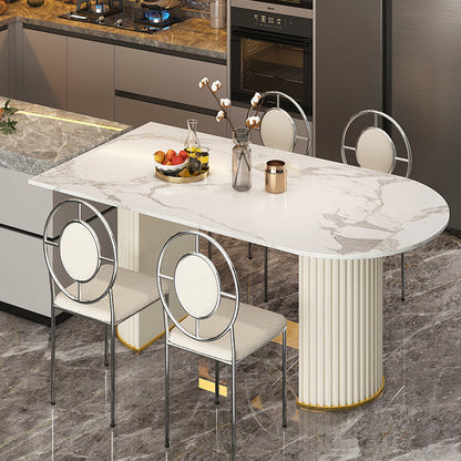 Traditional Luxury Dining Table Oval Double Pedestal Home Furniture for Indoor 55.1"L x 31.5"W x 29.5"H Without Chairs Clearhalo 'Dining Tables & Seating' 'Dining Tables' 'dining_table' 'furn' 'furn_dining_table' 'Furniture' 'furniture_dining_table' 'Kitchen & Dining Furniture' 'kitchen' 'kitchen_dining_table' 4962491
