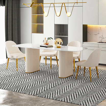 Sintered Stone Top Modern White Table for Restaurant Oval Dining Table Double Pedestal 55.1"L x 31.5"W x 29.5"H Without Chairs Clearhalo 'Dining Tables & Seating' 'Dining Tables' 'dining_table' 'furn' 'furn_dining_table' 'Furniture' 'furniture_dining_table' 'Kitchen & Dining Furniture' 'kitchen' 'kitchen_dining_table' 4962503