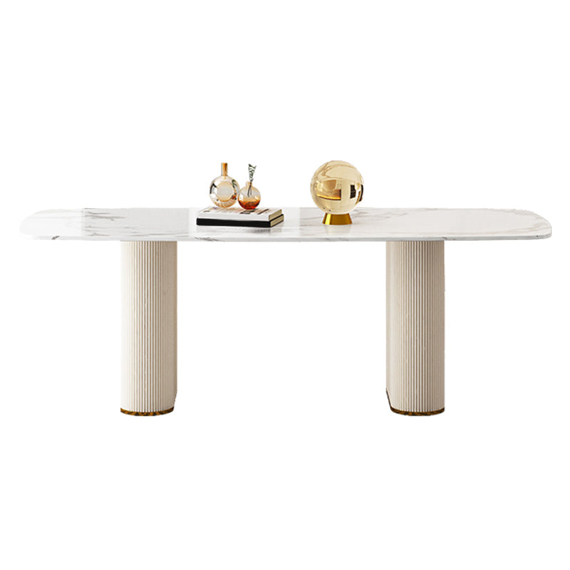 Sintered Stone Top Modern White Table for Restaurant Oval Dining Table Double Pedestal Clearhalo 'Dining Tables & Seating' 'Dining Tables' 'dining_table' 'furn' 'furn_dining_table' 'Furniture' 'furniture_dining_table' 'Kitchen & Dining Furniture' 'kitchen' 'kitchen_dining_table' 4962507